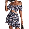 image:imageLYANER Womens 2 Piece Outfits Floral Off Shoulder Tie Up Crop Top and Mini Skirt SetBlack Floral