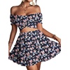 image:imageLYANER Womens 2 Piece Outfits Floral Off Shoulder Tie Up Crop Top and Mini Skirt SetBlack Floral