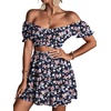 image:imageLYANER Womens 2 Piece Outfits Floral Off Shoulder Tie Up Crop Top and Mini Skirt SetBlack Floral