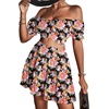 image:imageLYANER Womens 2 Piece Outfits Floral Off Shoulder Tie Up Crop Top and Mini Skirt SetBlack Pink Floral