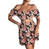 image:imageLYANER Womens 2 Piece Outfits Floral Off Shoulder Tie Up Crop Top and Mini Skirt SetBlack Pink Floral
