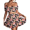 image:imageLYANER Womens 2 Piece Outfits Floral Off Shoulder Tie Up Crop Top and Mini Skirt SetBlack Pink Floral