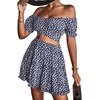 image:imageLYANER Womens 2 Piece Outfits Floral Off Shoulder Tie Up Crop Top and Mini Skirt SetDark Blue Floral