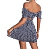 image:imageLYANER Womens 2 Piece Outfits Floral Off Shoulder Tie Up Crop Top and Mini Skirt SetDark Blue Floral