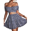 image:imageLYANER Womens 2 Piece Outfits Floral Off Shoulder Tie Up Crop Top and Mini Skirt SetDark Blue Floral