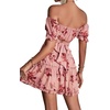 image:imageLYANER Womens 2 Piece Outfits Floral Off Shoulder Tie Up Crop Top and Mini Skirt SetFlowers Daze Pink