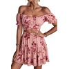 image:imageLYANER Womens 2 Piece Outfits Floral Off Shoulder Tie Up Crop Top and Mini Skirt SetFlowers Daze Pink