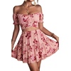 image:imageLYANER Womens 2 Piece Outfits Floral Off Shoulder Tie Up Crop Top and Mini Skirt SetFlowers Daze Pink