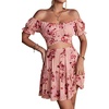 image:imageLYANER Womens 2 Piece Outfits Floral Off Shoulder Tie Up Crop Top and Mini Skirt SetFlowers Daze Pink