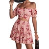 image:imageLYANER Womens 2 Piece Outfits Floral Off Shoulder Tie Up Crop Top and Mini Skirt SetFlowers Daze Pink