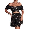 image:imageLYANER Womens 2 Piece Outfits Floral Off Shoulder Tie Up Crop Top and Mini Skirt SetFlowers Navy Blue