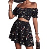 image:imageLYANER Womens 2 Piece Outfits Floral Off Shoulder Tie Up Crop Top and Mini Skirt SetFlowers Navy Blue