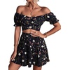 image:imageLYANER Womens 2 Piece Outfits Floral Off Shoulder Tie Up Crop Top and Mini Skirt SetFlowers Navy Blue