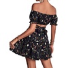image:imageLYANER Womens 2 Piece Outfits Floral Off Shoulder Tie Up Crop Top and Mini Skirt SetFlowers Navy Blue