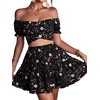 image:imageLYANER Womens 2 Piece Outfits Floral Off Shoulder Tie Up Crop Top and Mini Skirt SetFlowers Navy Blue