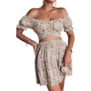 image:imageLYANER Womens 2 Piece Outfits Floral Off Shoulder Tie Up Crop Top and Mini Skirt SetFlowers Pink