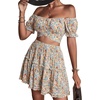 image:imageLYANER Womens 2 Piece Outfits Floral Off Shoulder Tie Up Crop Top and Mini Skirt SetFlowers Pink