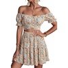 image:imageLYANER Womens 2 Piece Outfits Floral Off Shoulder Tie Up Crop Top and Mini Skirt SetFlowers Pink