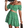 image:imageLYANER Womens 2 Piece Outfits Floral Off Shoulder Tie Up Crop Top and Mini Skirt SetGrass Green Floral