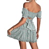 image:imageLYANER Womens 2 Piece Outfits Floral Off Shoulder Tie Up Crop Top and Mini Skirt SetLight Green Floral