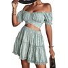 image:imageLYANER Womens 2 Piece Outfits Floral Off Shoulder Tie Up Crop Top and Mini Skirt SetLight Green Floral