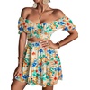image:imageLYANER Womens 2 Piece Outfits Floral Off Shoulder Tie Up Crop Top and Mini Skirt SetMulti Floral
