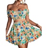 image:imageLYANER Womens 2 Piece Outfits Floral Off Shoulder Tie Up Crop Top and Mini Skirt SetMulti Floral