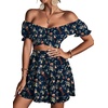 image:imageLYANER Womens 2 Piece Outfits Floral Off Shoulder Tie Up Crop Top and Mini Skirt SetNavy Floral