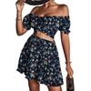 image:imageLYANER Womens 2 Piece Outfits Floral Off Shoulder Tie Up Crop Top and Mini Skirt SetNavy Floral