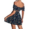 image:imageLYANER Womens 2 Piece Outfits Floral Off Shoulder Tie Up Crop Top and Mini Skirt SetNavy Floral