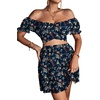 image:imageLYANER Womens 2 Piece Outfits Floral Off Shoulder Tie Up Crop Top and Mini Skirt SetNavy Floral