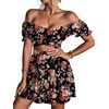 image:imageLYANER Womens 2 Piece Outfits Floral Off Shoulder Tie Up Crop Top and Mini Skirt SetPastel Red Floral