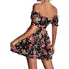 image:imageLYANER Womens 2 Piece Outfits Floral Off Shoulder Tie Up Crop Top and Mini Skirt SetPastel Red Floral