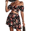 image:imageLYANER Womens 2 Piece Outfits Floral Off Shoulder Tie Up Crop Top and Mini Skirt SetPastel Red Floral