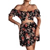 image:imageLYANER Womens 2 Piece Outfits Floral Off Shoulder Tie Up Crop Top and Mini Skirt SetPastel Red Floral