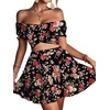 image:imageLYANER Womens 2 Piece Outfits Floral Off Shoulder Tie Up Crop Top and Mini Skirt SetPastel Red Floral
