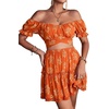 image:imageLYANER Womens 2 Piece Outfits Floral Off Shoulder Tie Up Crop Top and Mini Skirt SetPlants Orange