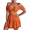 image:imageLYANER Womens 2 Piece Outfits Floral Off Shoulder Tie Up Crop Top and Mini Skirt SetPlants Orange