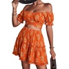 image:imageLYANER Womens 2 Piece Outfits Floral Off Shoulder Tie Up Crop Top and Mini Skirt SetPlants Orange
