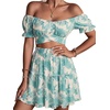 image:imageLYANER Womens 2 Piece Outfits Floral Off Shoulder Tie Up Crop Top and Mini Skirt SetPlants White