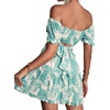 image:imageLYANER Womens 2 Piece Outfits Floral Off Shoulder Tie Up Crop Top and Mini Skirt SetPlants White