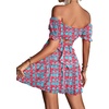 image:imageLYANER Womens 2 Piece Outfits Floral Off Shoulder Tie Up Crop Top and Mini Skirt SetRed Blue Floral
