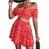 image:imageLYANER Womens 2 Piece Outfits Floral Off Shoulder Tie Up Crop Top and Mini Skirt SetRed Floral