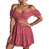 image:imageLYANER Womens 2 Piece Outfits Floral Off Shoulder Tie Up Crop Top and Mini Skirt SetRose Floral