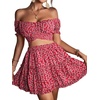 image:imageLYANER Womens 2 Piece Outfits Floral Off Shoulder Tie Up Crop Top and Mini Skirt SetRose Floral