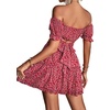 image:imageLYANER Womens 2 Piece Outfits Floral Off Shoulder Tie Up Crop Top and Mini Skirt SetRose Floral