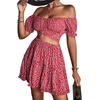 image:imageLYANER Womens 2 Piece Outfits Floral Off Shoulder Tie Up Crop Top and Mini Skirt SetRose Floral