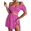 image:imageLYANER Womens 2 Piece Outfits Floral Off Shoulder Tie Up Crop Top and Mini Skirt SetSolid Lavender