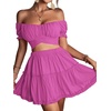 image:imageLYANER Womens 2 Piece Outfits Floral Off Shoulder Tie Up Crop Top and Mini Skirt SetSolid Lavender