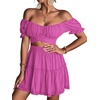 image:imageLYANER Womens 2 Piece Outfits Floral Off Shoulder Tie Up Crop Top and Mini Skirt SetSolid Lavender
